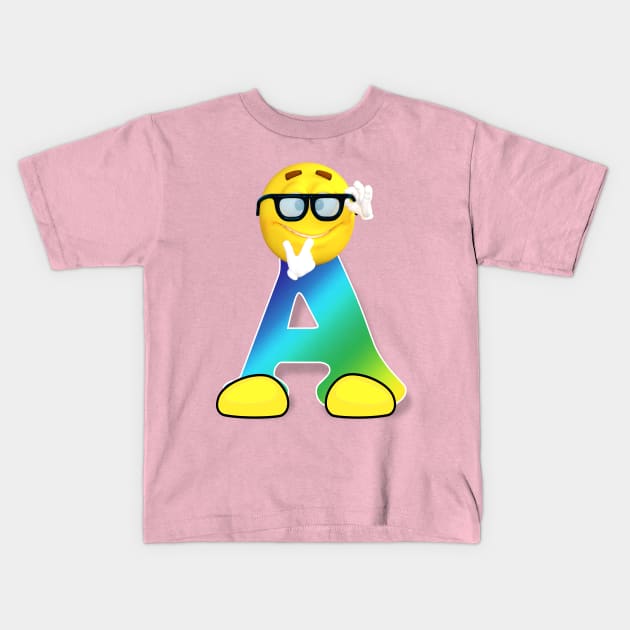 Letter A Alphabet Smiley Monogram Face Emoji Shirt for Men Women Kids Kids T-Shirt by PatrioTEEism